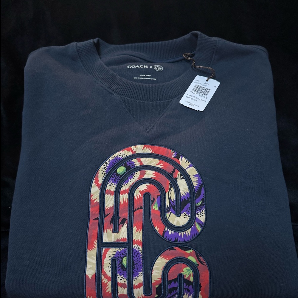 Coach X Kaffe Fassett Navy Sweatshirt with Logo - Picture 2 of 5